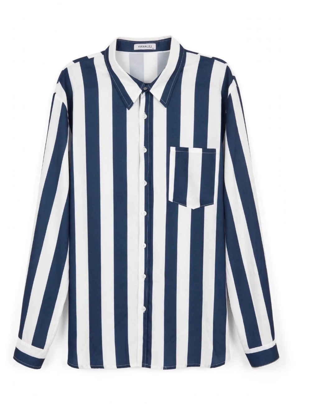 Striped Navy & White Button-Front Blouse
